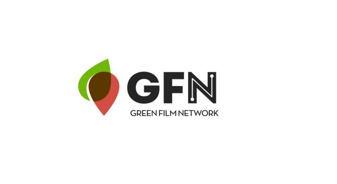 Grafické logo organizace Green Film Network. Dva lístky. Jeden Zelený, jeden hnědý se překrývají.